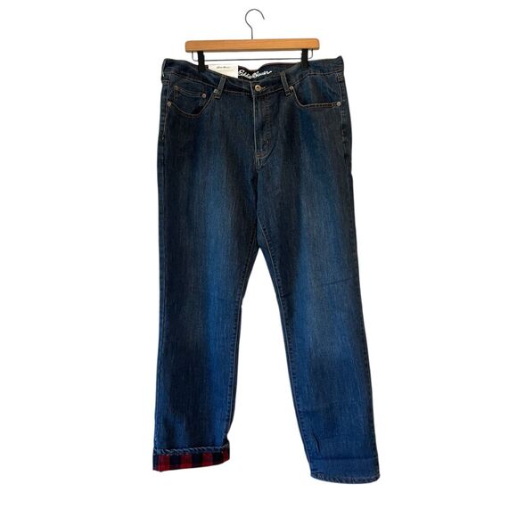 New Eddie Bauer Fleece Lined Straight Flex Stretch Blue Jeans Mens Size 38X34 - Picture 1 of 5